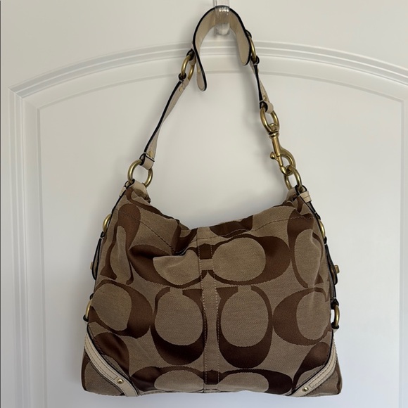 Coach Brown Monogram Shoulder Bag with Gold Hardware - Picture 9 of 13